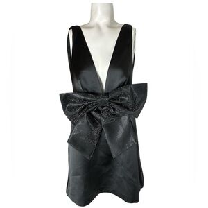 ZARA Satin Little Black Dress with rhinestone bow